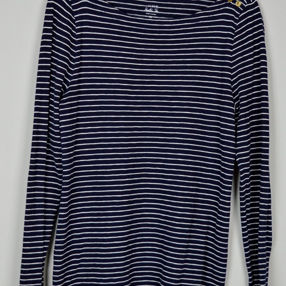 J Crew Painter Tee XL Size Striped Black Blue Full Sleeves Boat Neck